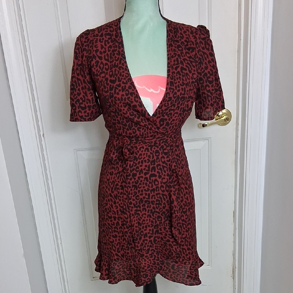 Blue Rain Red Leopard Print Wrap Dress